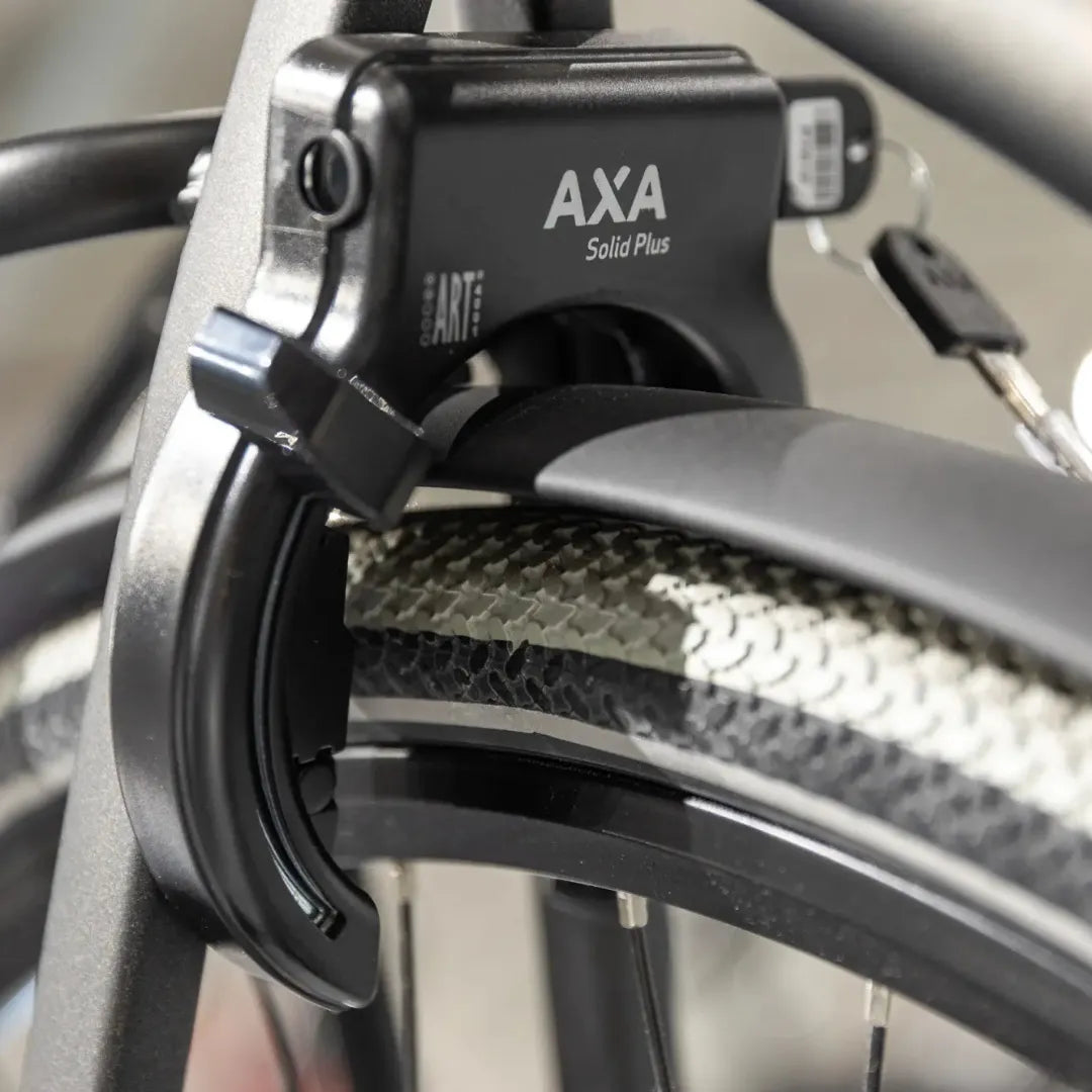 A close-up of the Cortina Common Family electric bike lock, showing its secure design