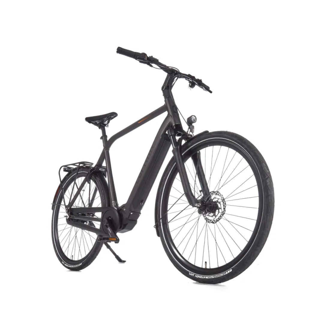 Electric bike Cortina E Mozzo in an elegant black design, with a robust frame and disc brakes