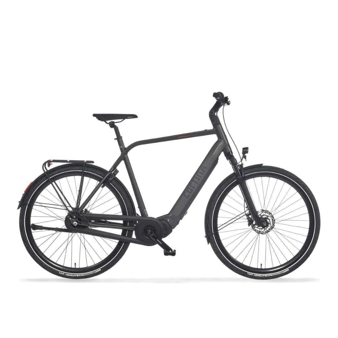 Cortina E Mozzo electric bike in elegant black design, with a low entry frame and wide tires