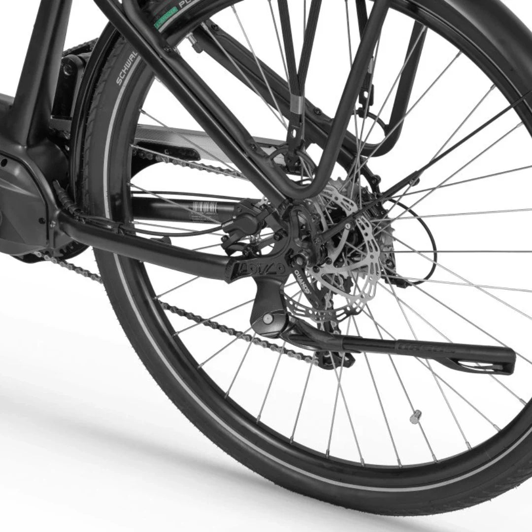 Electric Bike Ecobike Lx 100, showing rear wheel with disc brake, chain, and bike frame details.