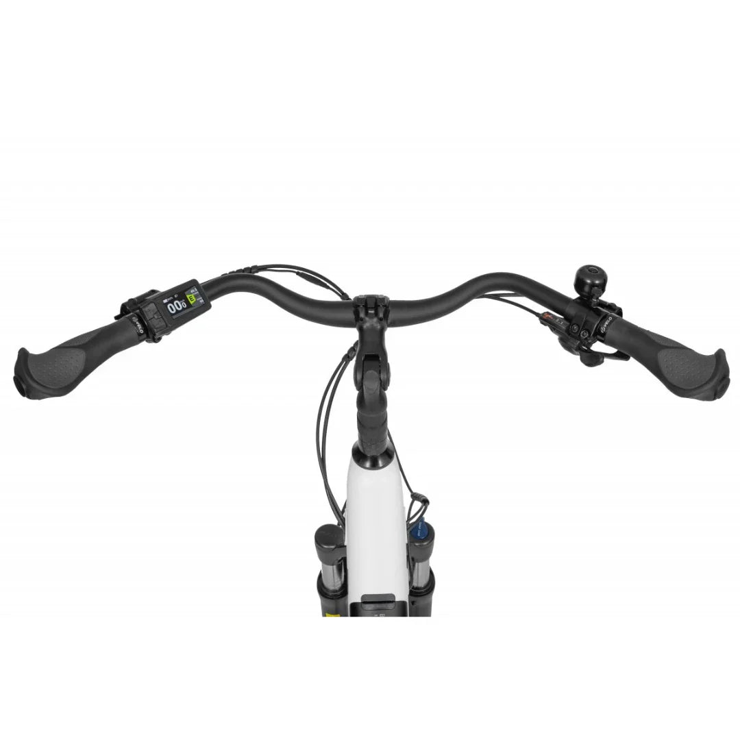 Electric Bike Ecobike Lx 100, top view of handlebars with display, grips, and controls for easy riding.