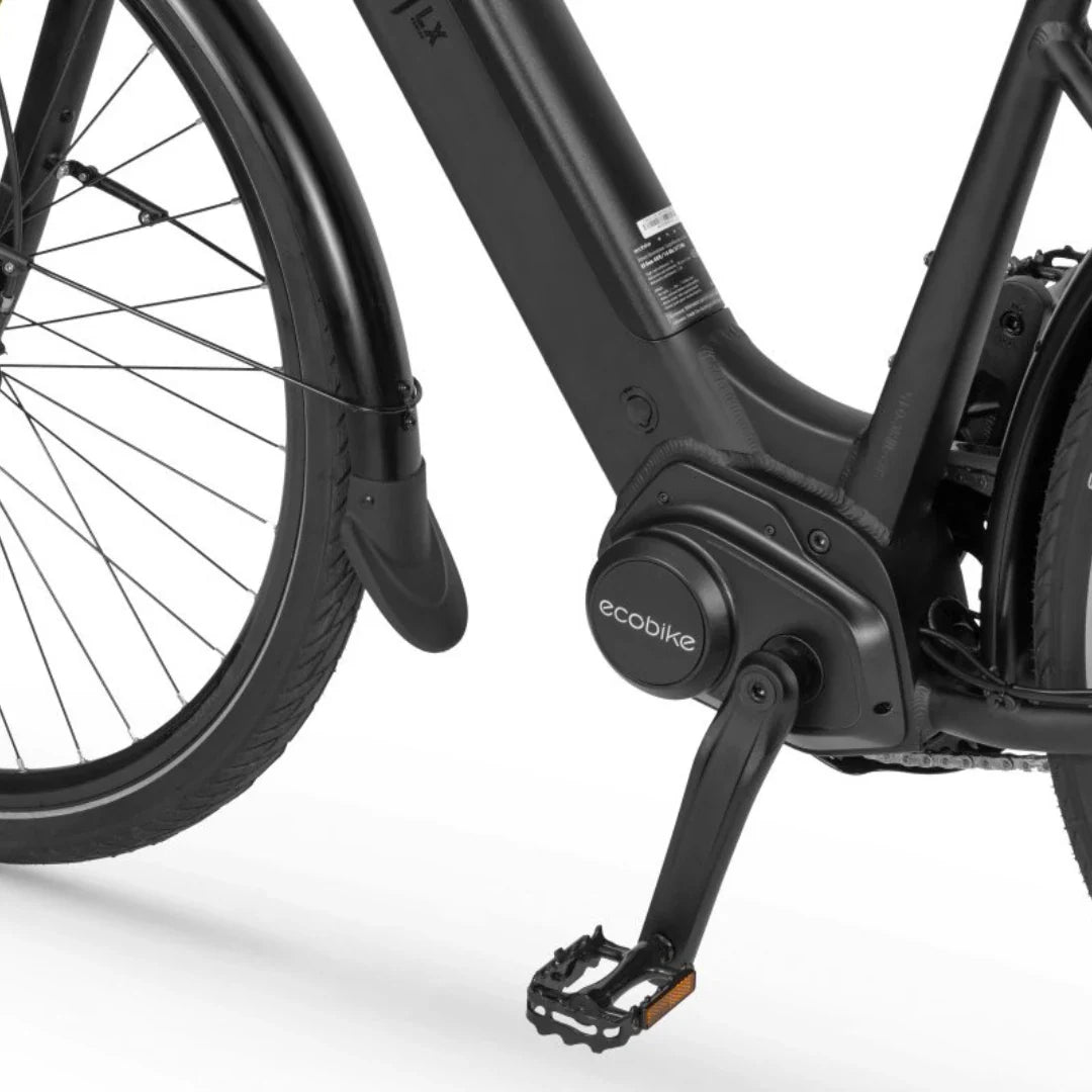 Electric Bike Ecobike Lx, sleek design, black frame, pedal assist motor, reliable performance.