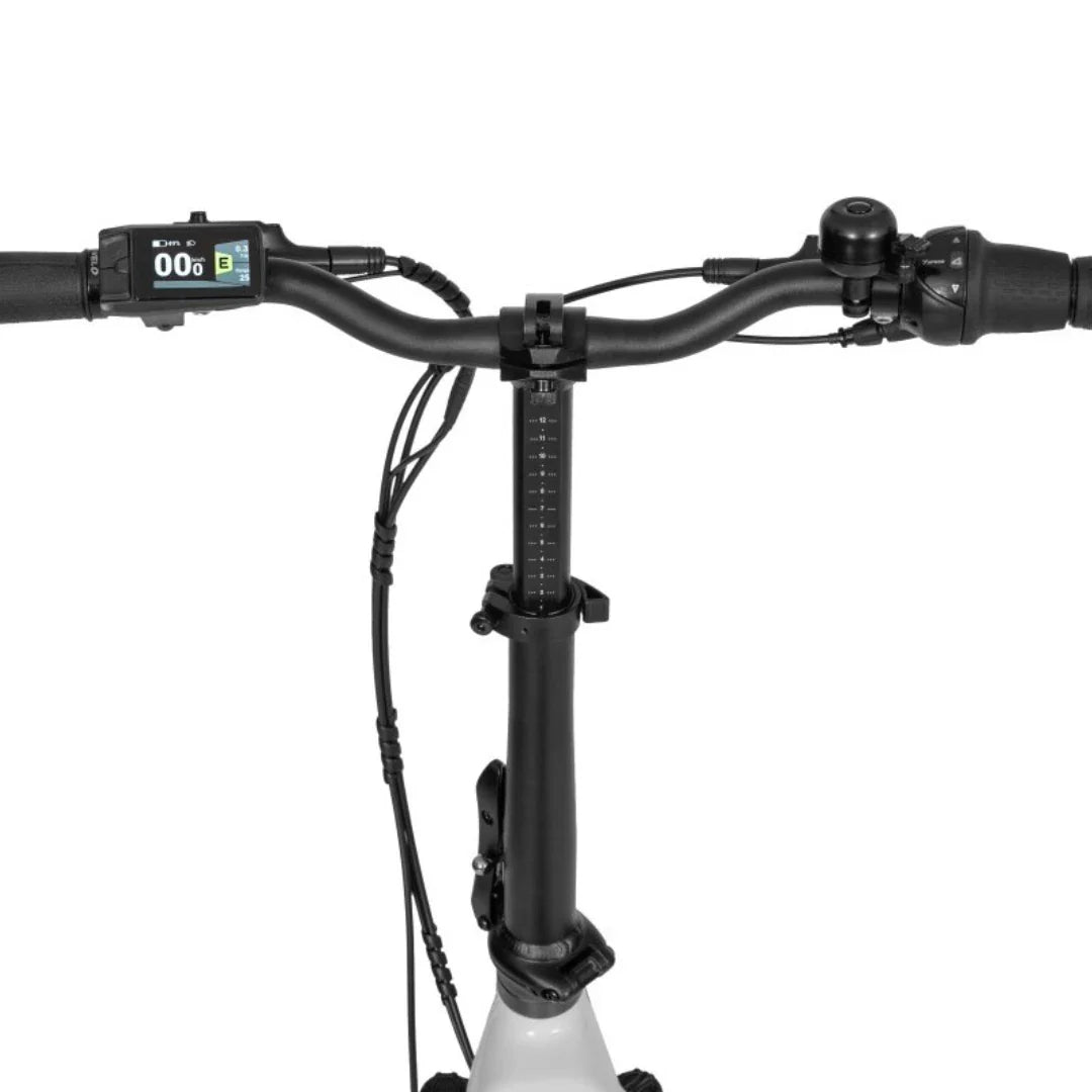 Electric Bike Ecobike Rhino Cruise, close-up of handlebars with display, controls, and height adjustment.