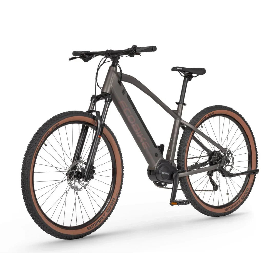 Mountain Electric Bike Ecobike Sx300, sleek gray frame, wide tires, powerful motor, perfect for trails.