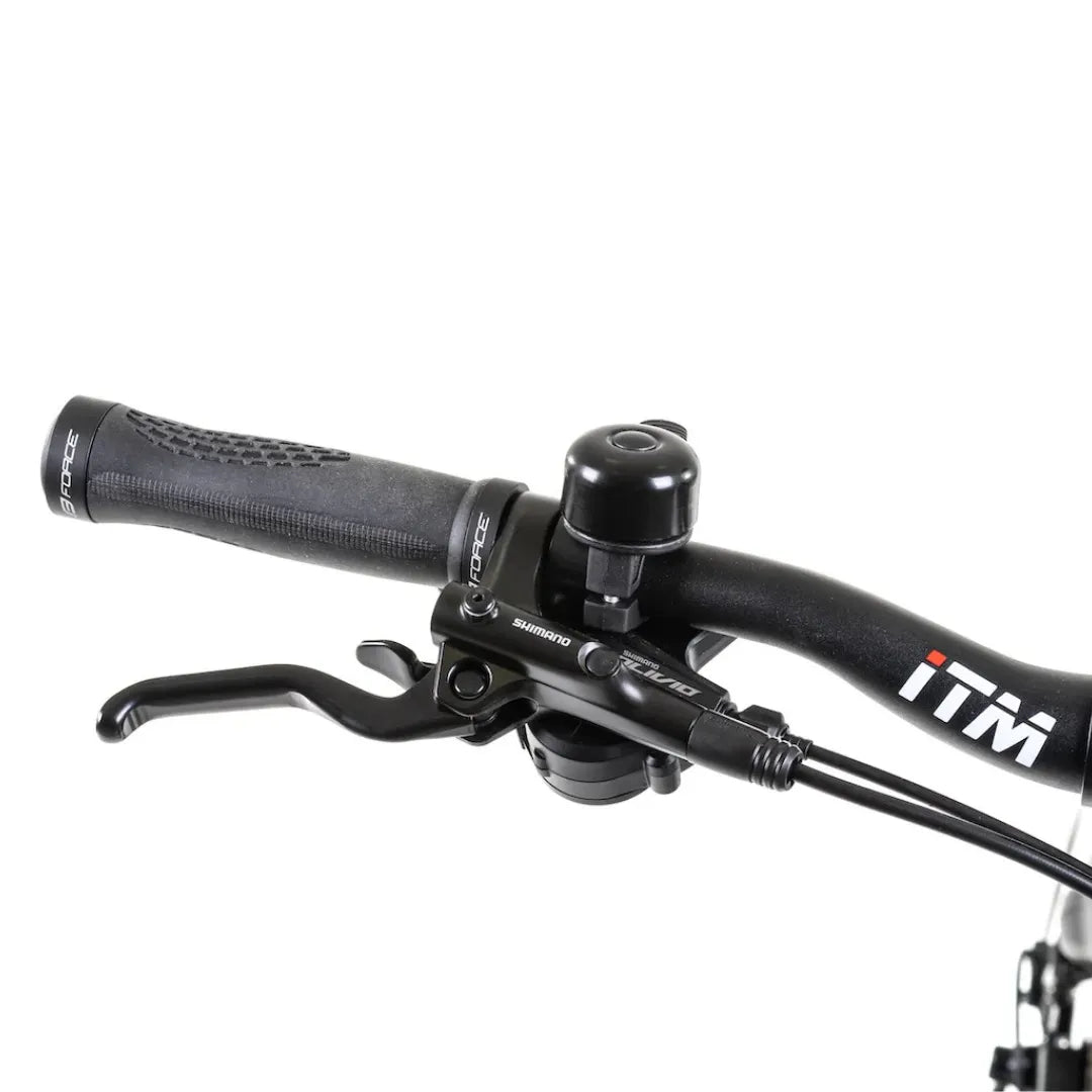 Electric Bike Econic One Smart Urban features ergonomic black grips, Shimano brake lever, and bell.