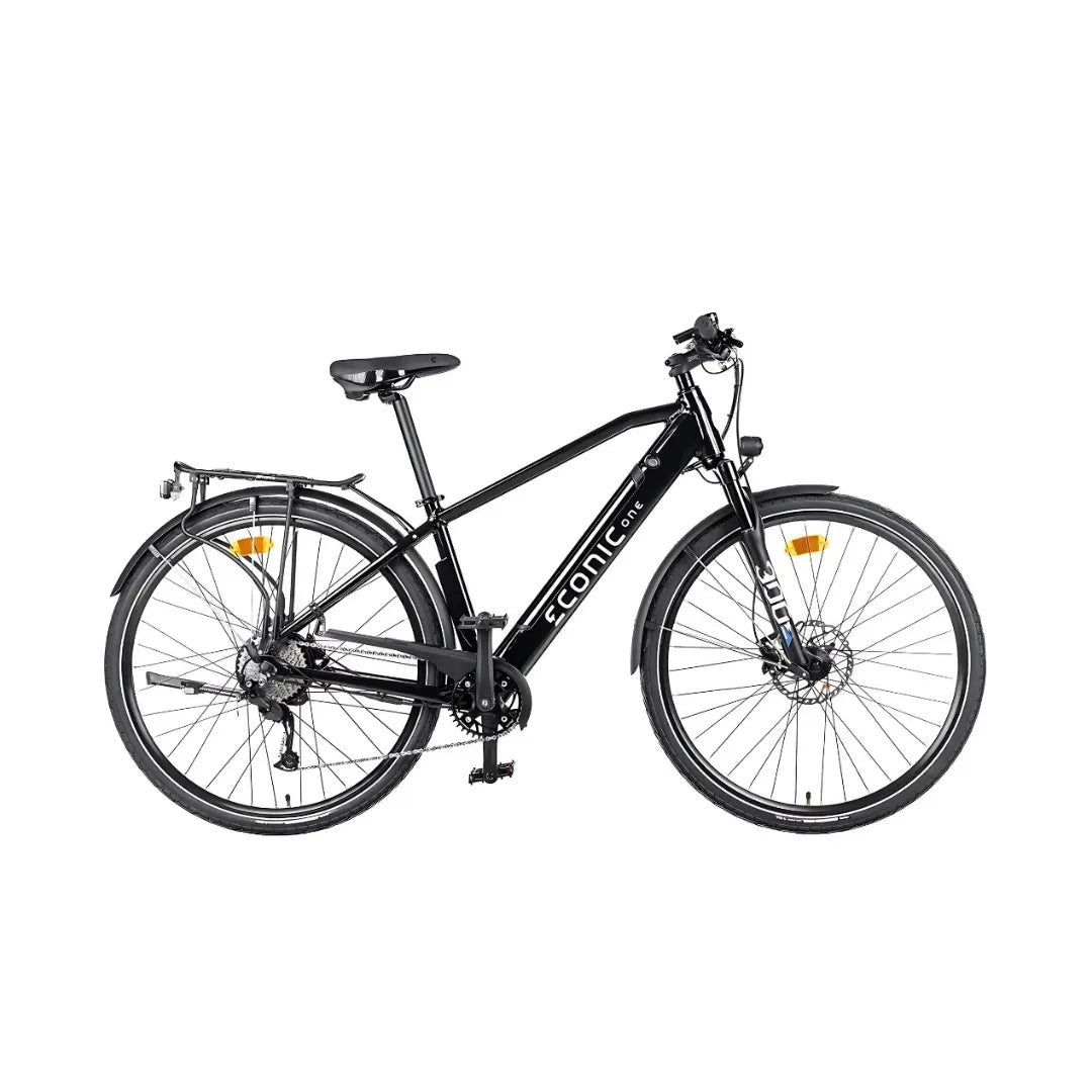 Electric Bike Econic One Smart Urban features a sleek black design, comfortable saddle, and robust tires for urban commuting.