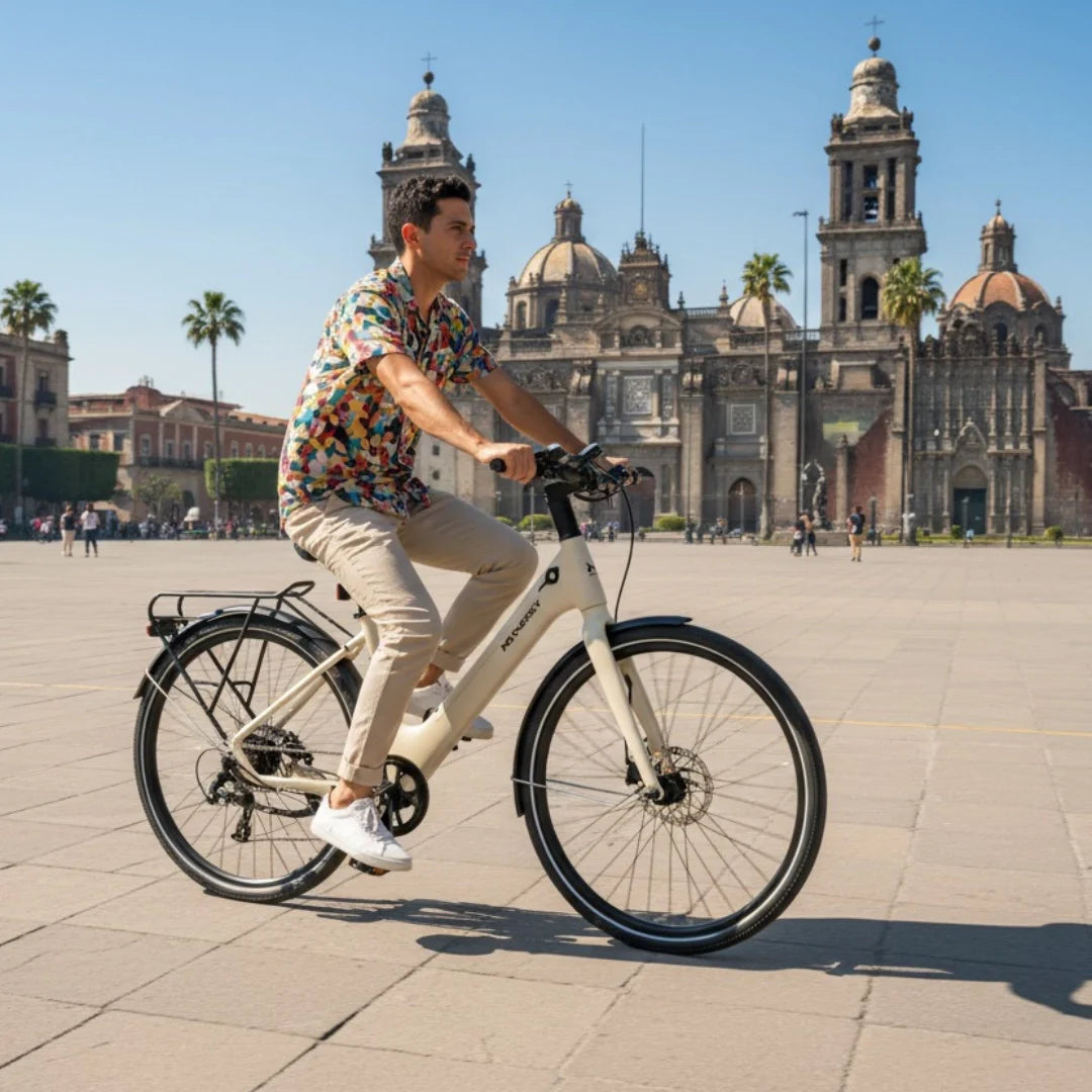 Electric bicycle MS Energy C30 – man riding in city square