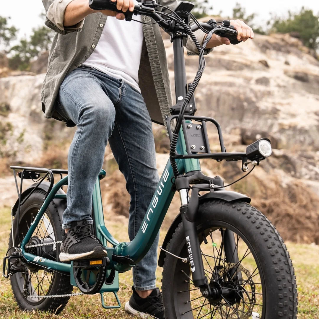 Electric Bike Engwe L20 Boost features a sturdy frame, wide tires, adjustable seat, and integrated headlight.