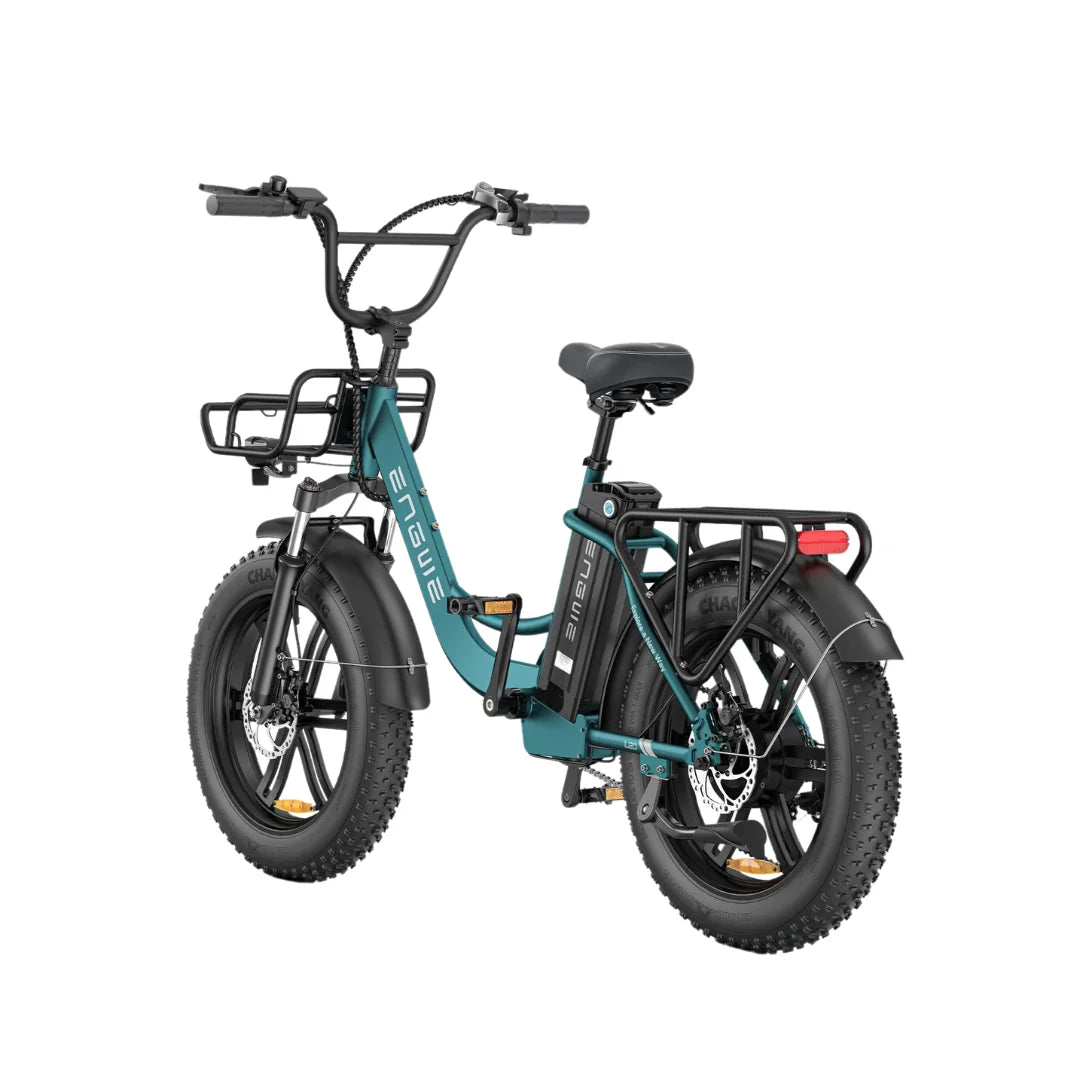 Electric Bike Engwe L20 Boost features a sturdy frame, wide tires, and a rear cargo rack for convenience.