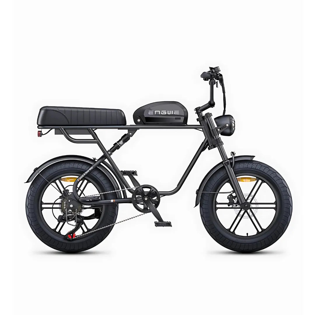Electric Bike Engwe M1 features a sleek design with wide tires, a comfortable seat, and a compact frame.