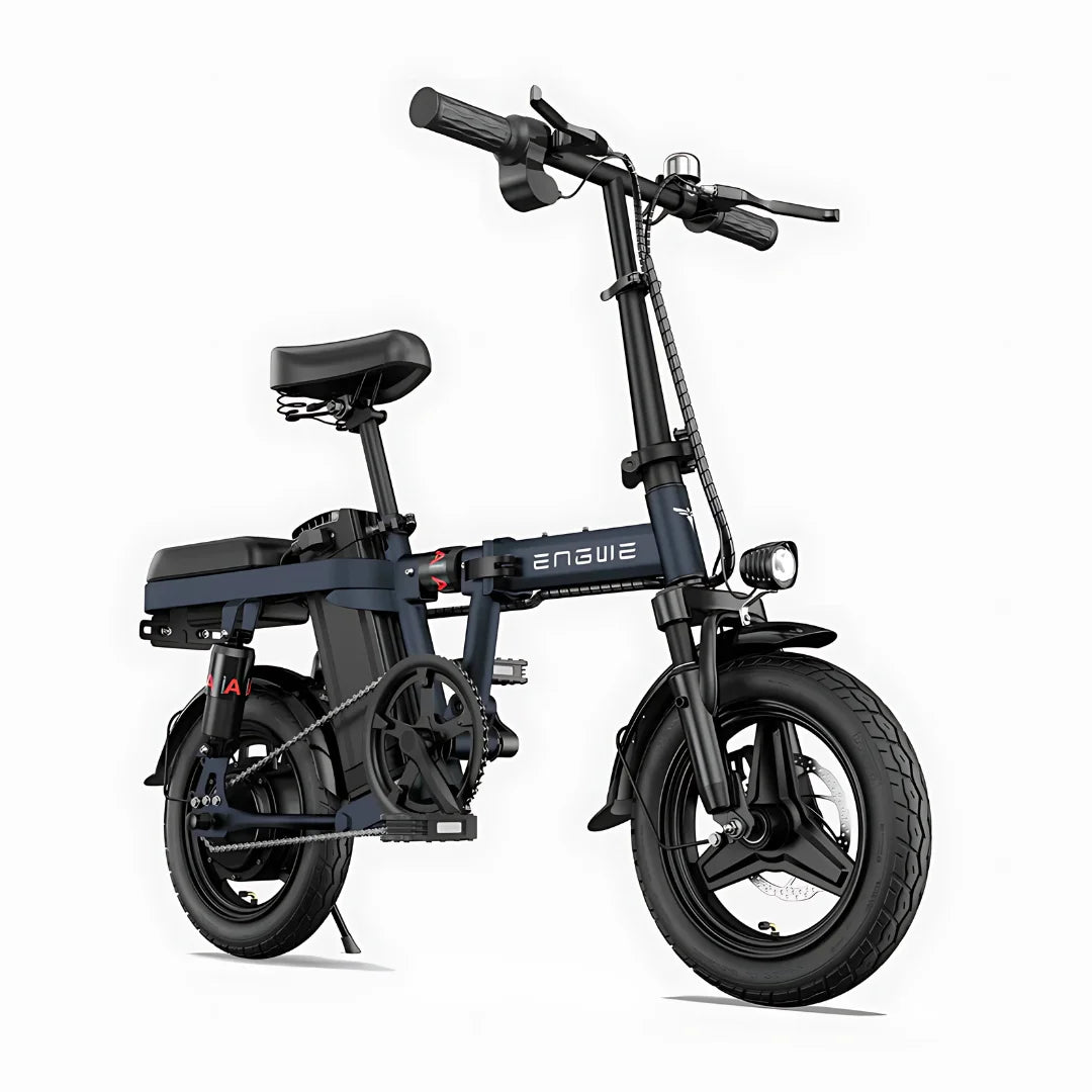 Electric Bike Engwe T14 features a compact design, sturdy frame, comfortable seat, and efficient tires.