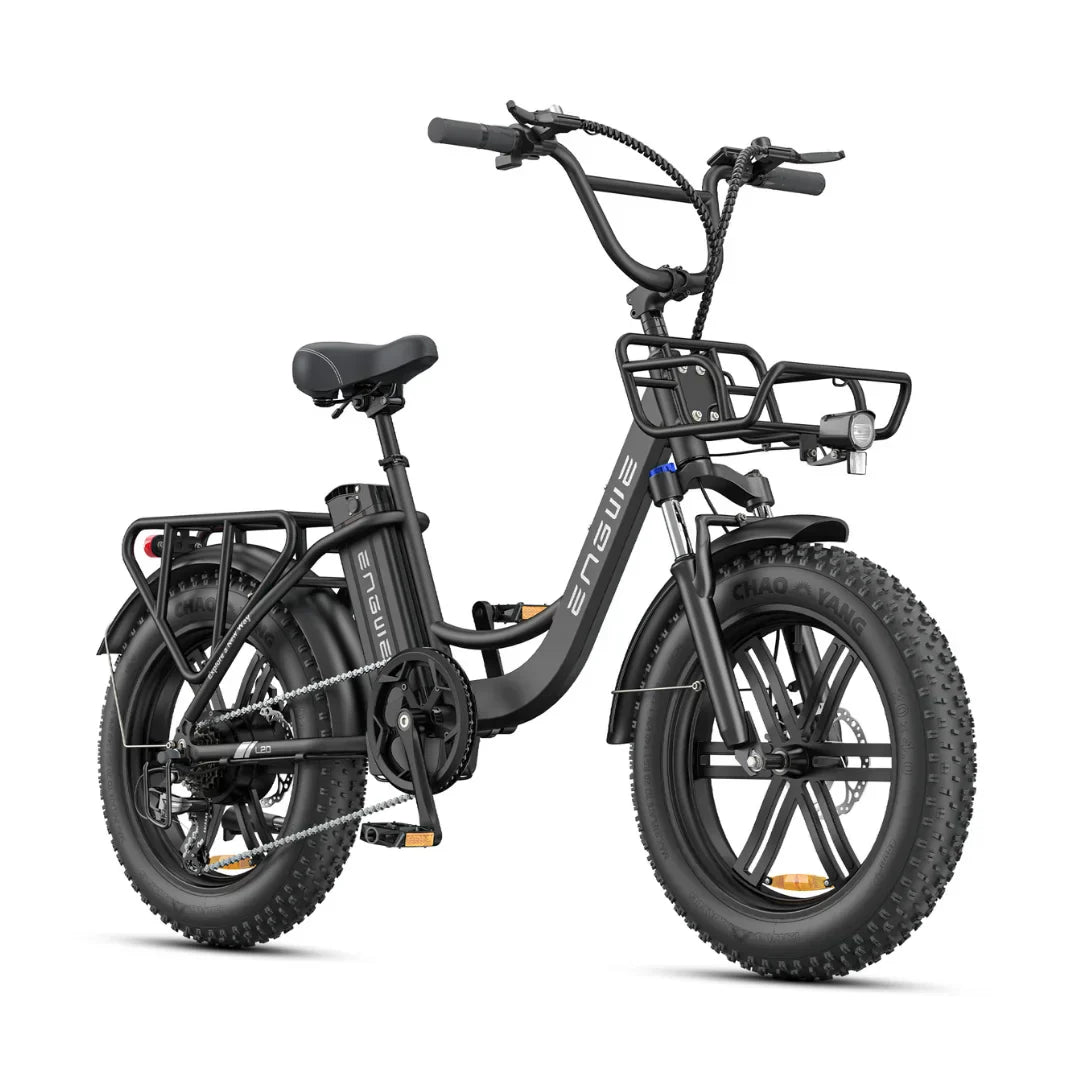 Electric Bike Engwe L20 Boost features a compact design, thick tires, and a sturdy frame for off-road adventures.