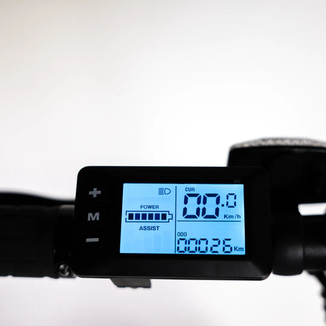 Electric Bike Ms Energy Urbanfold I6 features a clear digital display showing speed, power, and odometer readings.