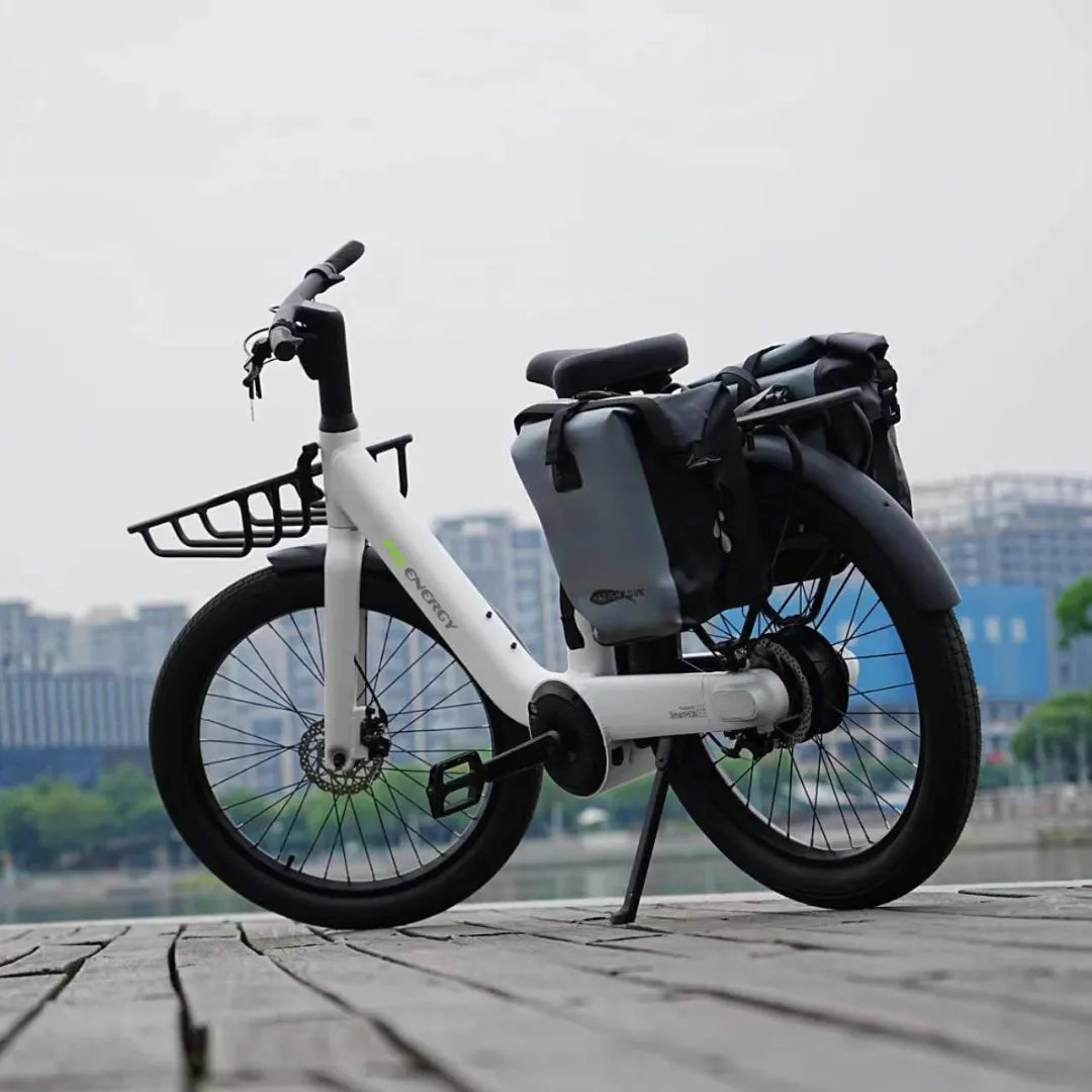 Electric Bike Ms Energy Cityzen C102 features a sleek white frame, rear storage, and modern design for urban commuting.