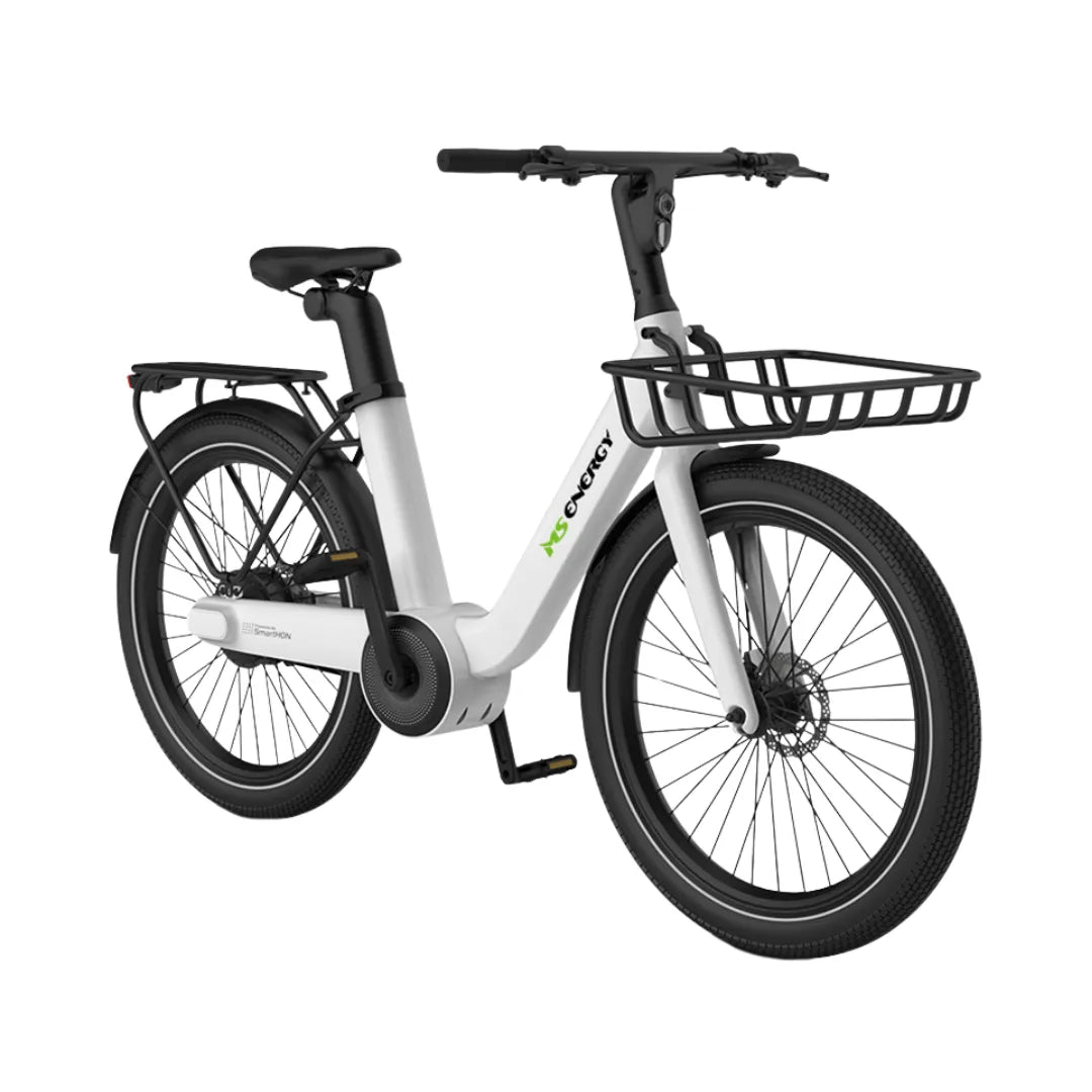 Electric Bike Ms Energy Cityzen C102 features a sleek design, comfortable seating, and a convenient rear basket.