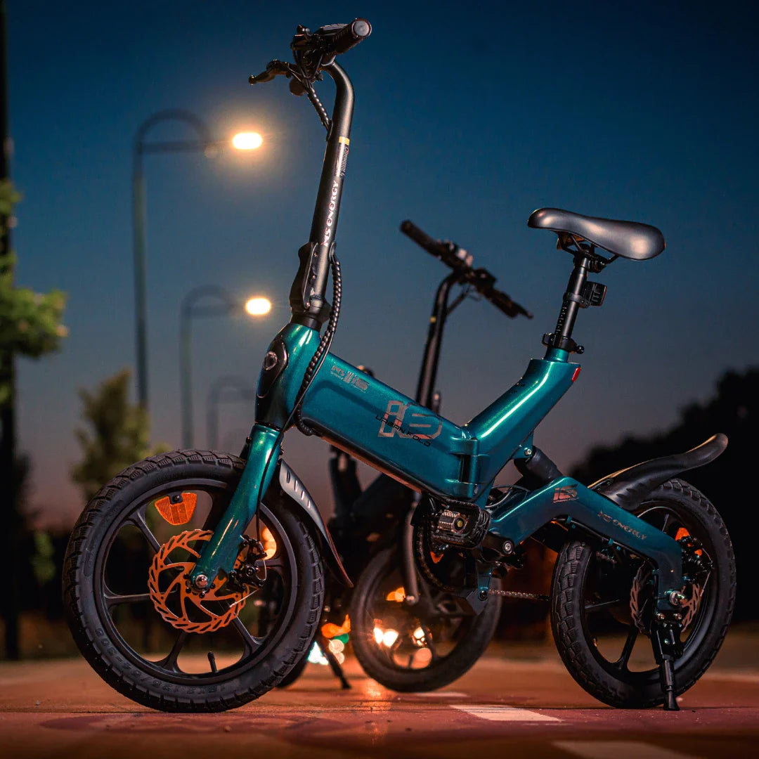 Electric Bike Ms Energy Urbanfold I6 features a sleek teal frame, compact design, and stylish details.