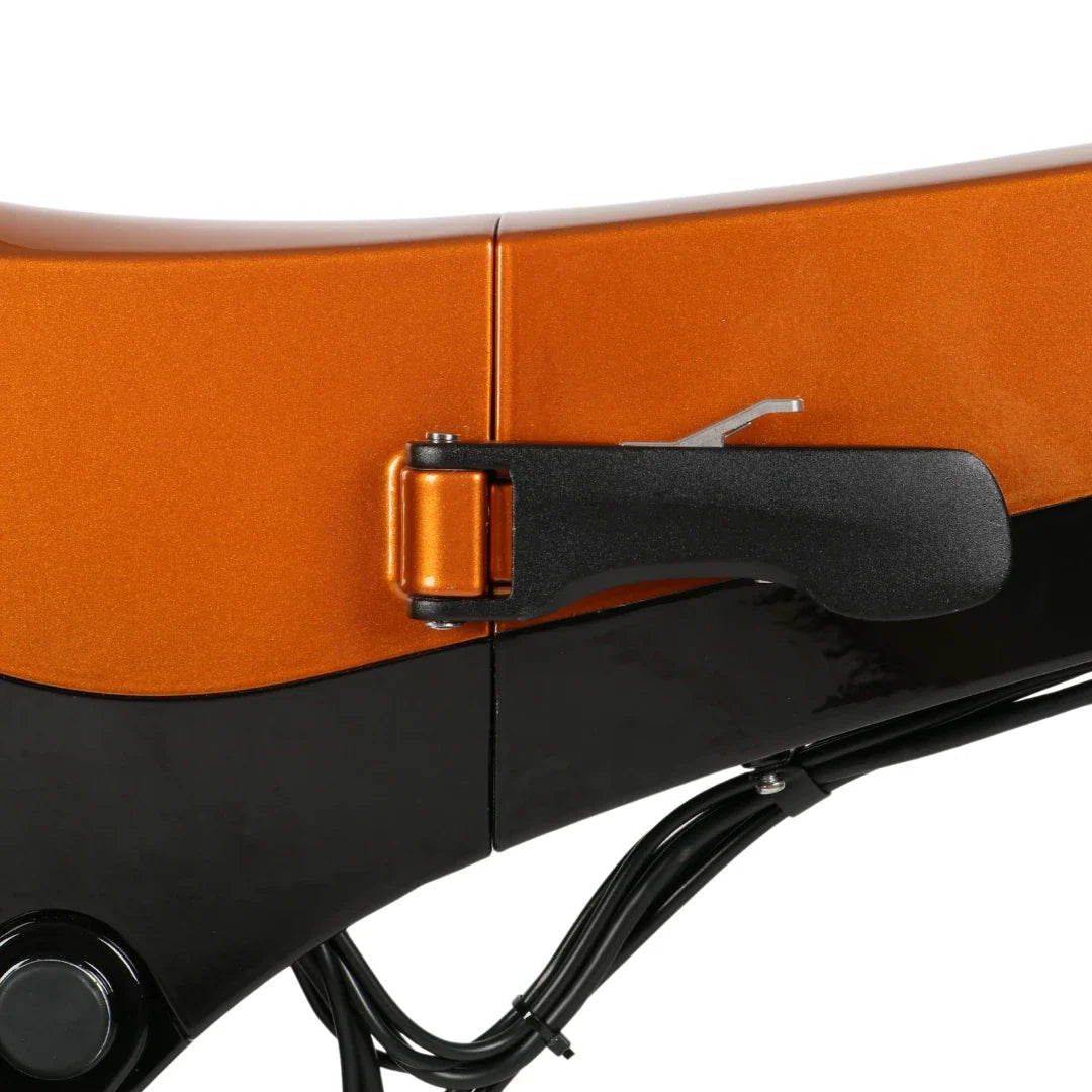 Electric Bike Ms Energy I20 features a sleek design with vibrant orange and black color accents, showcasing a sturdy frame.