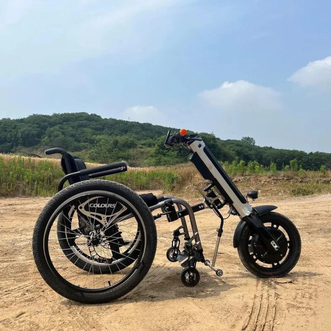 MIJO MT01 – handbike attached to wheelchair outdoors