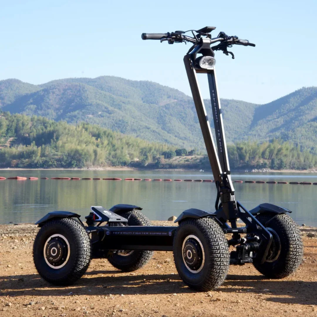 Electric Scooter Teverun Tetra 4x4, features a robust design with large tires for off-road adventures.