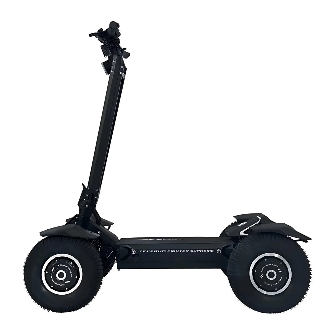 Electric Scooter Teverun Tetra 4x4, features a robust design with large off-road tires and a sleek frame.