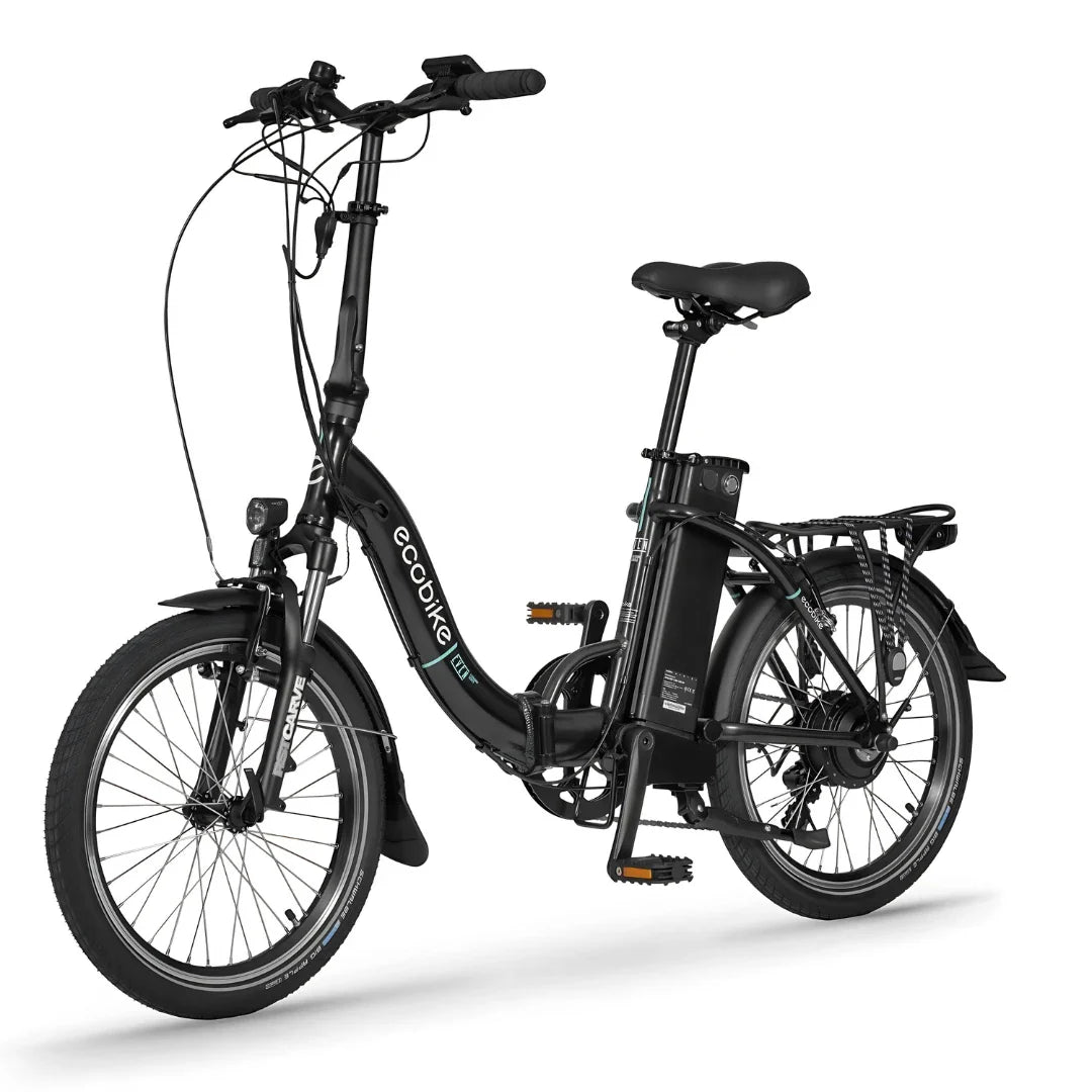 Electric Bike Ecobike Even features a sleek black design, compact frame, ergonomic seat, and electric motor.