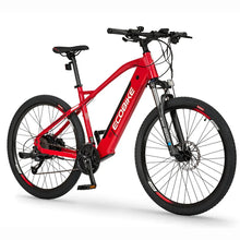 Electric Bike Ecobike Sx features a sleek red frame, robust tires, and advanced suspension for off-road riding.