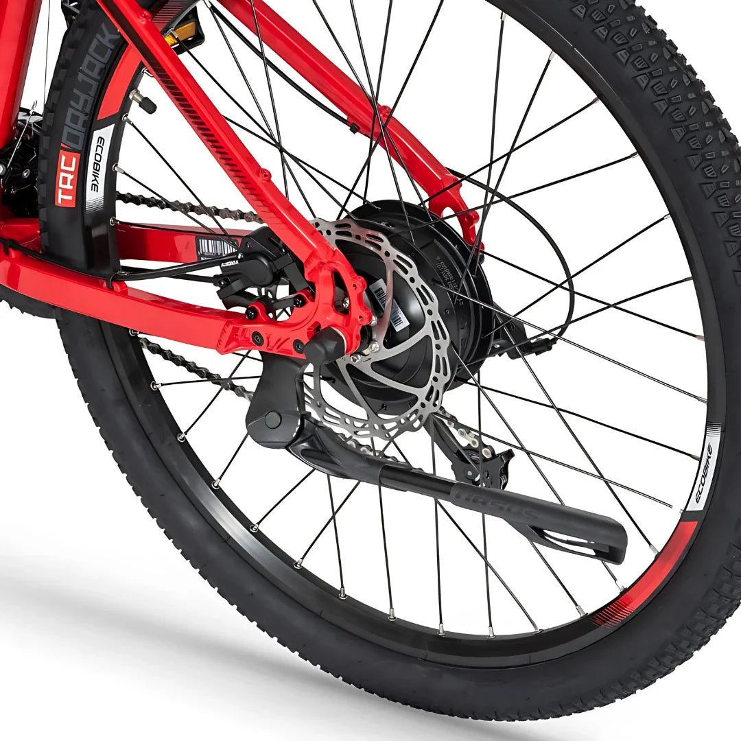 Electric Bike Ecobike Sx features a sleek red design, integrated electric motor, and durable tires for smooth rides.