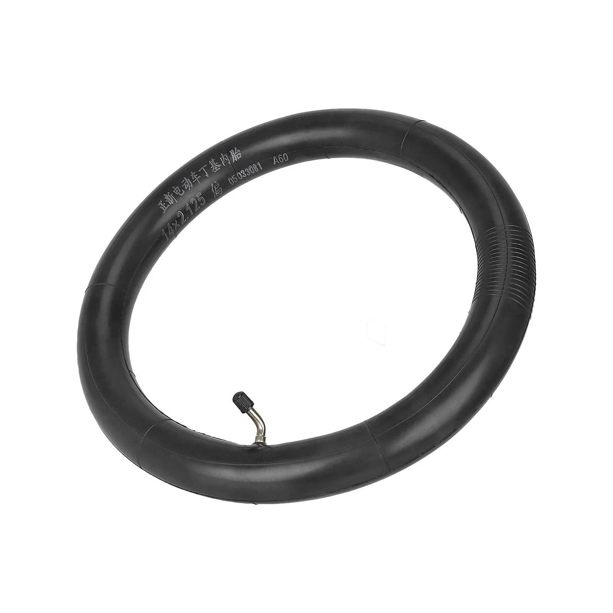 CST Inner Tube 14 x 2.125 with Curved Valve 90°/60° for Electric Bicycle – angled view with curved valve