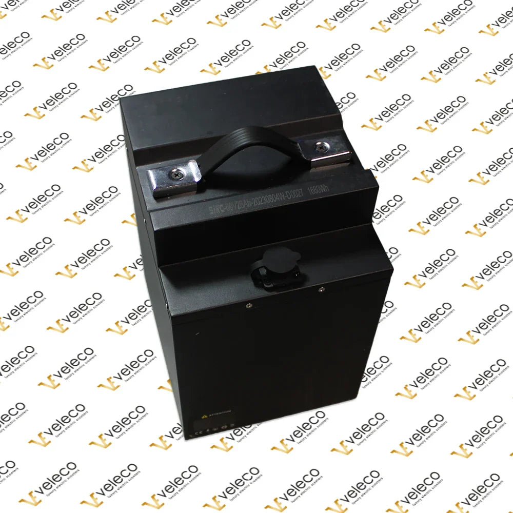 60V Li-On Battery for Veleco Sparky – black battery pack with handle and port