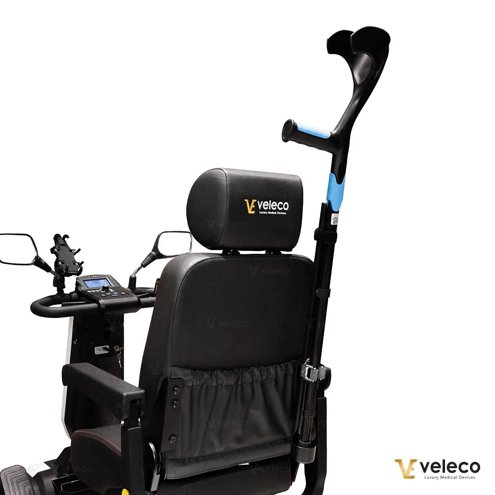 Crutch holder for Veleco Jumpy Veleco Looper and Veleco Sharpy – crutch holder attached to scooter seat