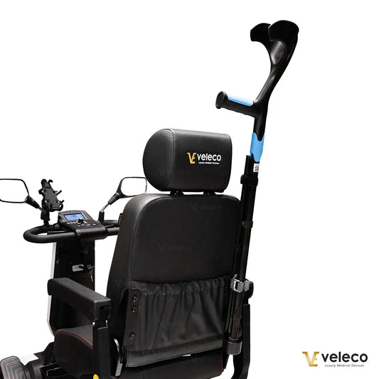 Crutch holder for Veleco Jumpy Veleco Looper and Veleco Sharpy – crutch holder attached to scooter seat