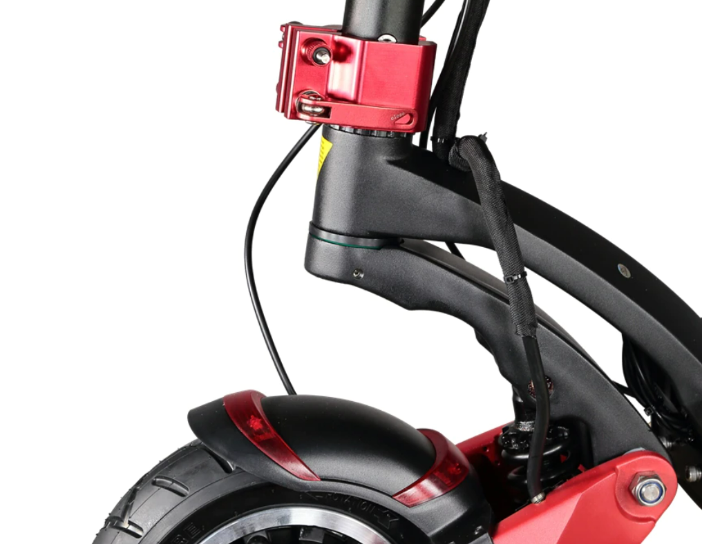 Clamp for ECO Speed 10x and 11X Electric Scooter – Upgrade – red clamp installed on scooter stem