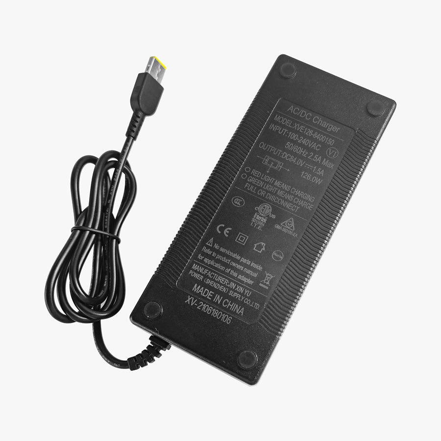 1.5A Charger with Lenovo Port – black charger with yellow-tipped cable