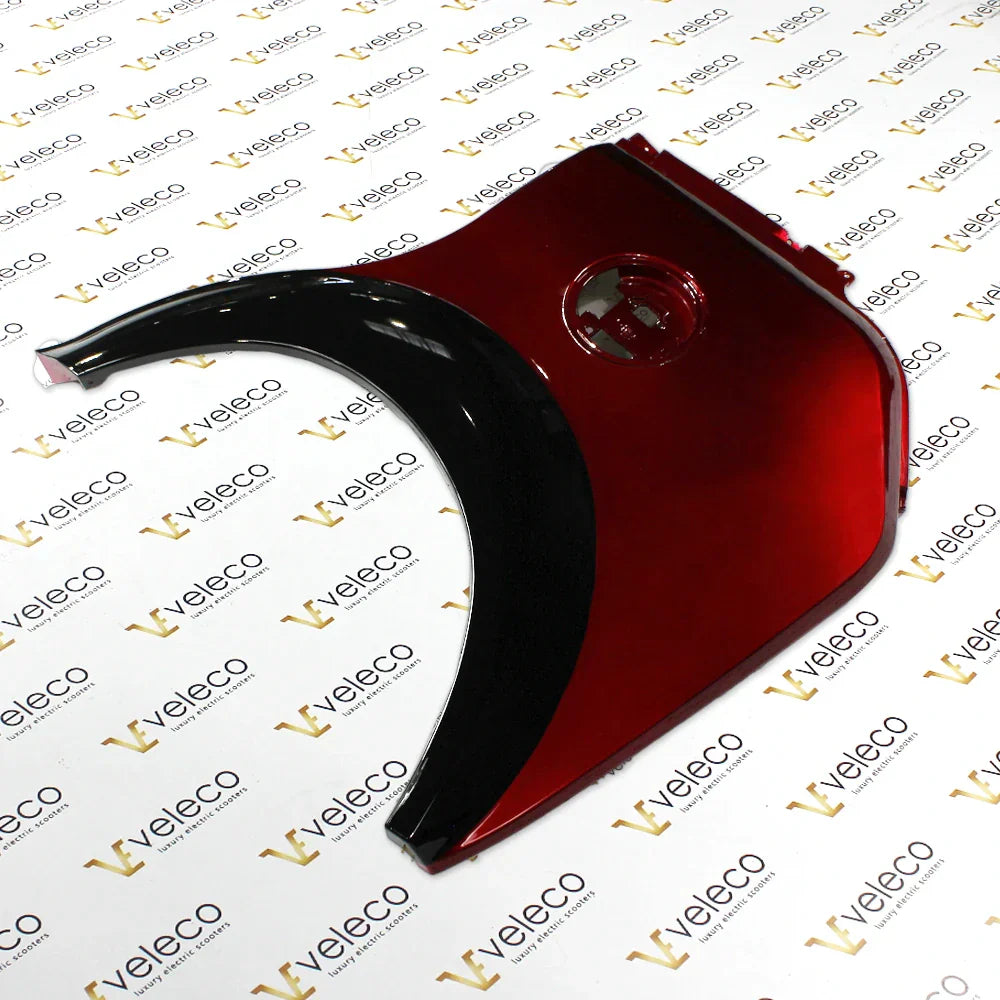 Red Left Side Panel for Rear Wheel Arch of Veleco Advena – red and black panel, top view