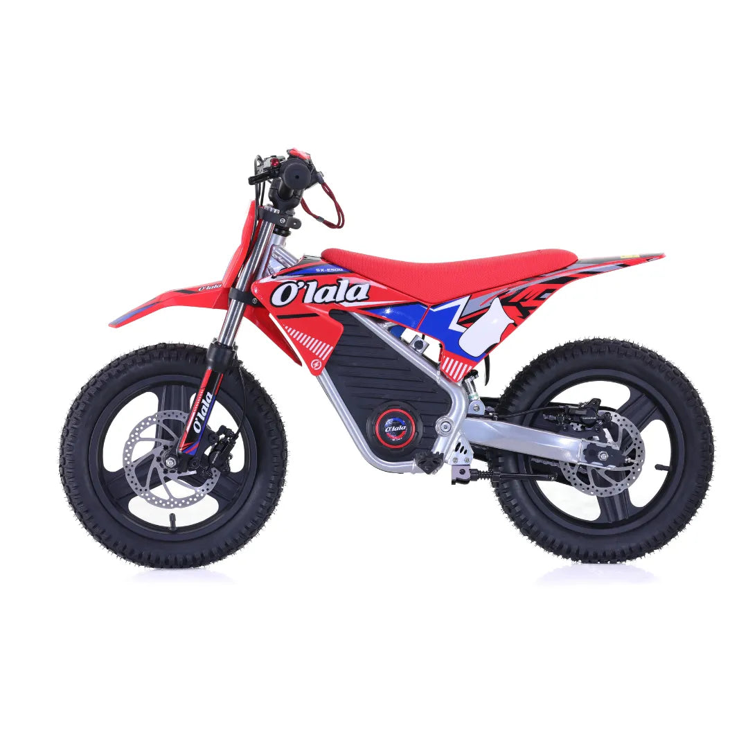 The Electric Bike Apollo Olala Sx E500 features a vibrant red and blue design, ideal for adventurous rides.