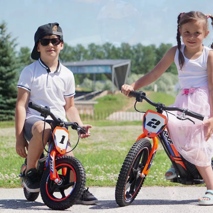 Electric Bike Apollo Sedna 12 Rxf features two kids on colorful bikes in a sunny park setting.