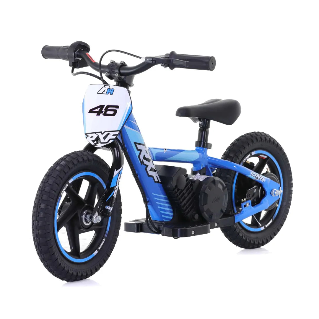 Electric Bike Apollo Sedna 12 Rxf features a sleek blue design with 12-inch wheels for young riders.