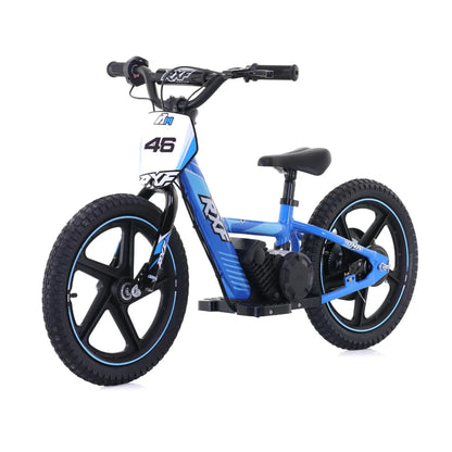 Electric Bike Apollo Sedna 16 Rxf features a blue frame, wide tires, and a sleek design for young riders.
