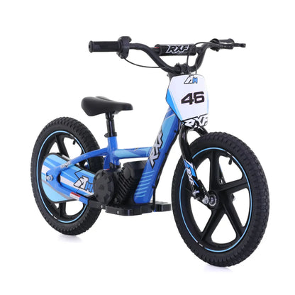 Electric Bike Apollo Sedna 16 Rxf features a sleek blue design, sturdy build, and wide tires for stability.