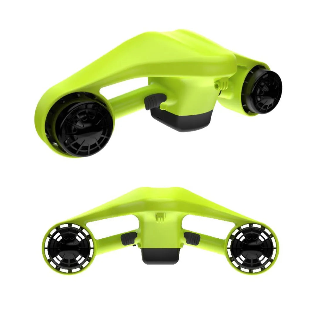 Electric Underwater Scooter Asiwo Manta, vibrant yellow design, dual propellers for swift underwater movement.