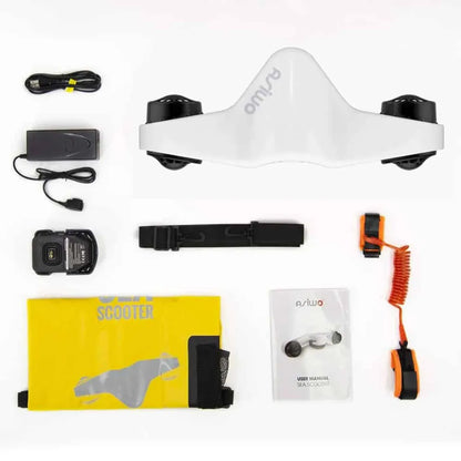 Electric Underwater Scooter Asiwo Manta includes the scooter, charger, user manual, and accessories.
