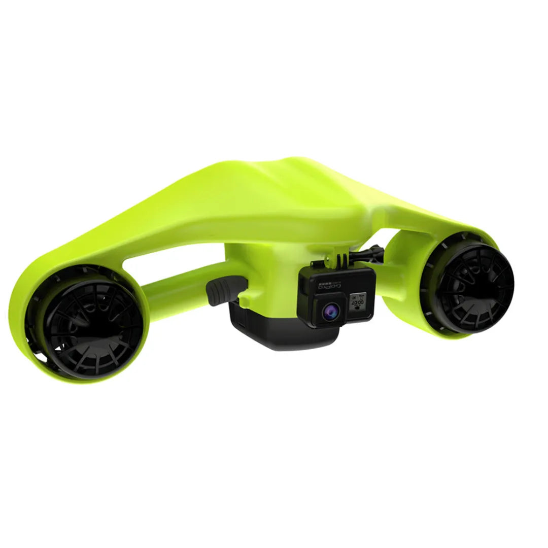 Electric Underwater Scooter Asiwo Manta, vibrant green design, dual propellers, compact and lightweight.