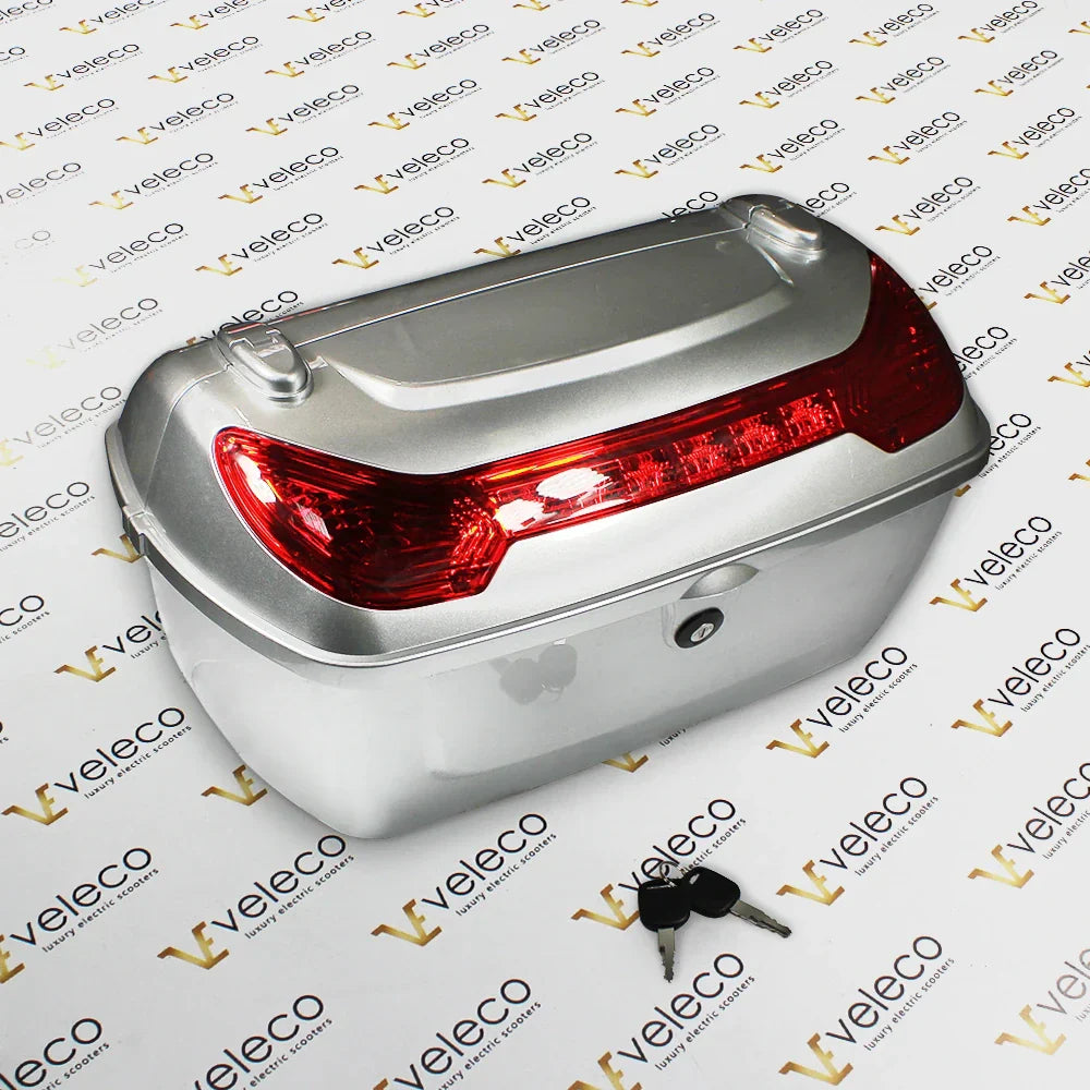 Silver back trunk for Veleco Cristal – silver top case with red light and keys