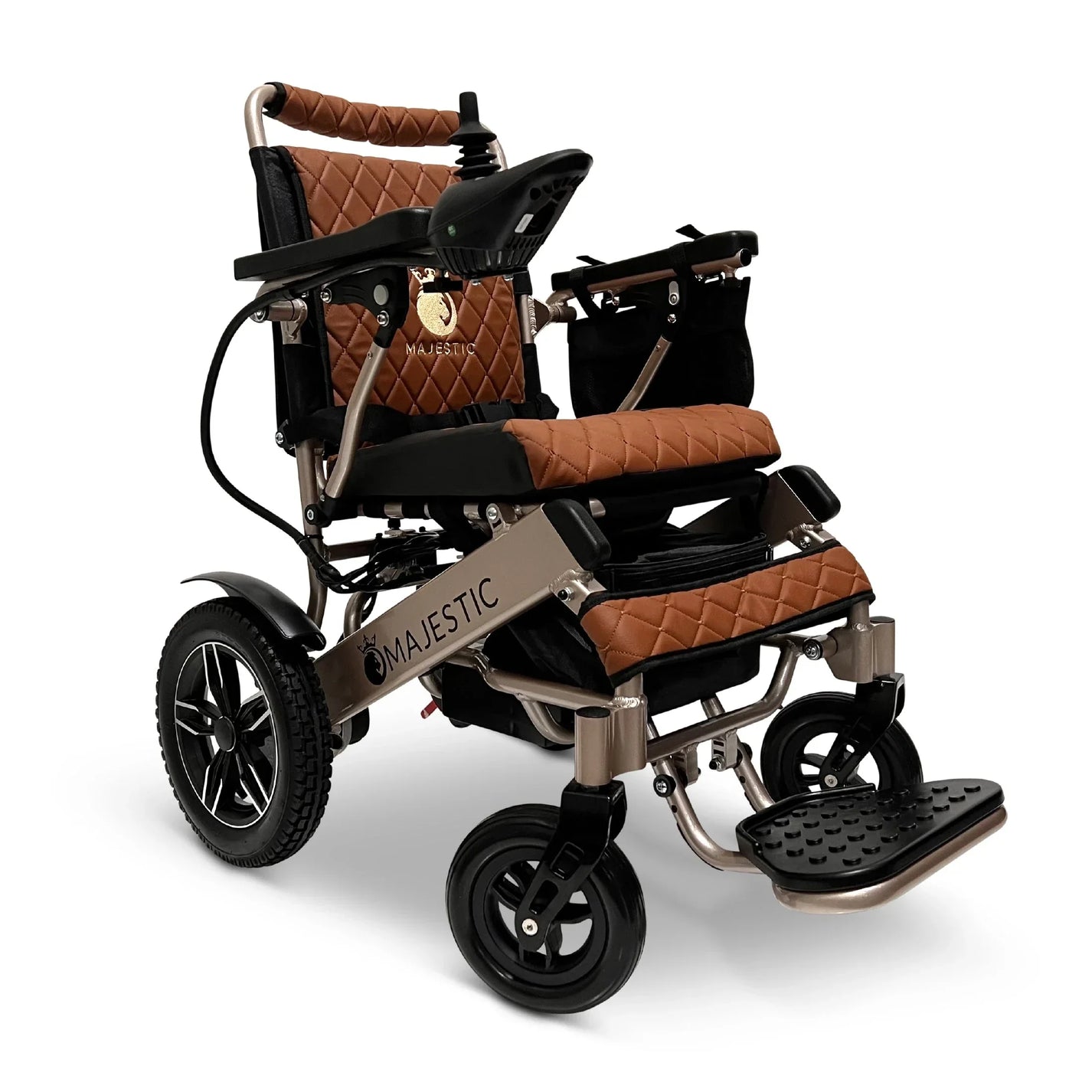 Electric wheelchair ComfyGO Majestic IQ 8000 – brown quilted seat, silver frame