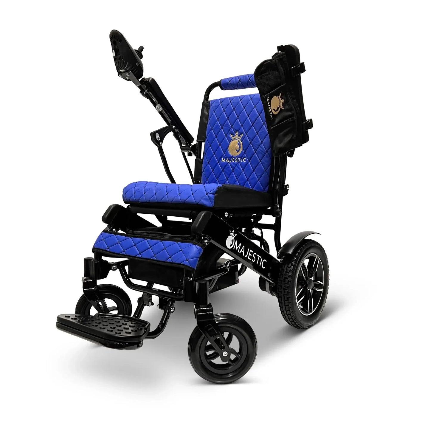 Electric wheelchair ComfyGO Majestic IQ 8000 – blue quilted seat variant