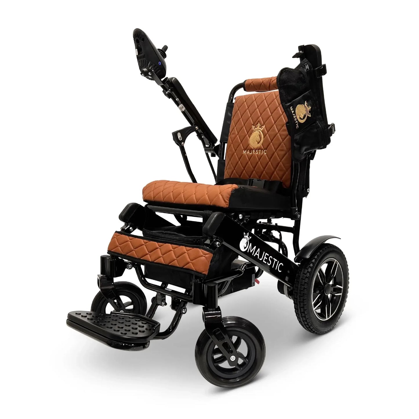 Electric wheelchair ComfyGO Majestic IQ 8000 – brown quilted seat variant