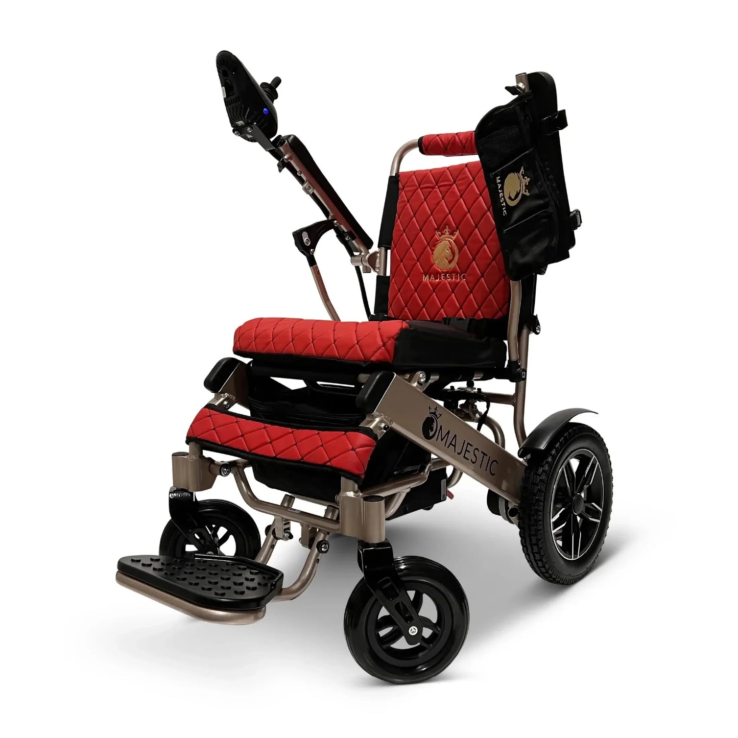 Electric wheelchair ComfyGO Majestic IQ 8000 – red quilted seat and backrest