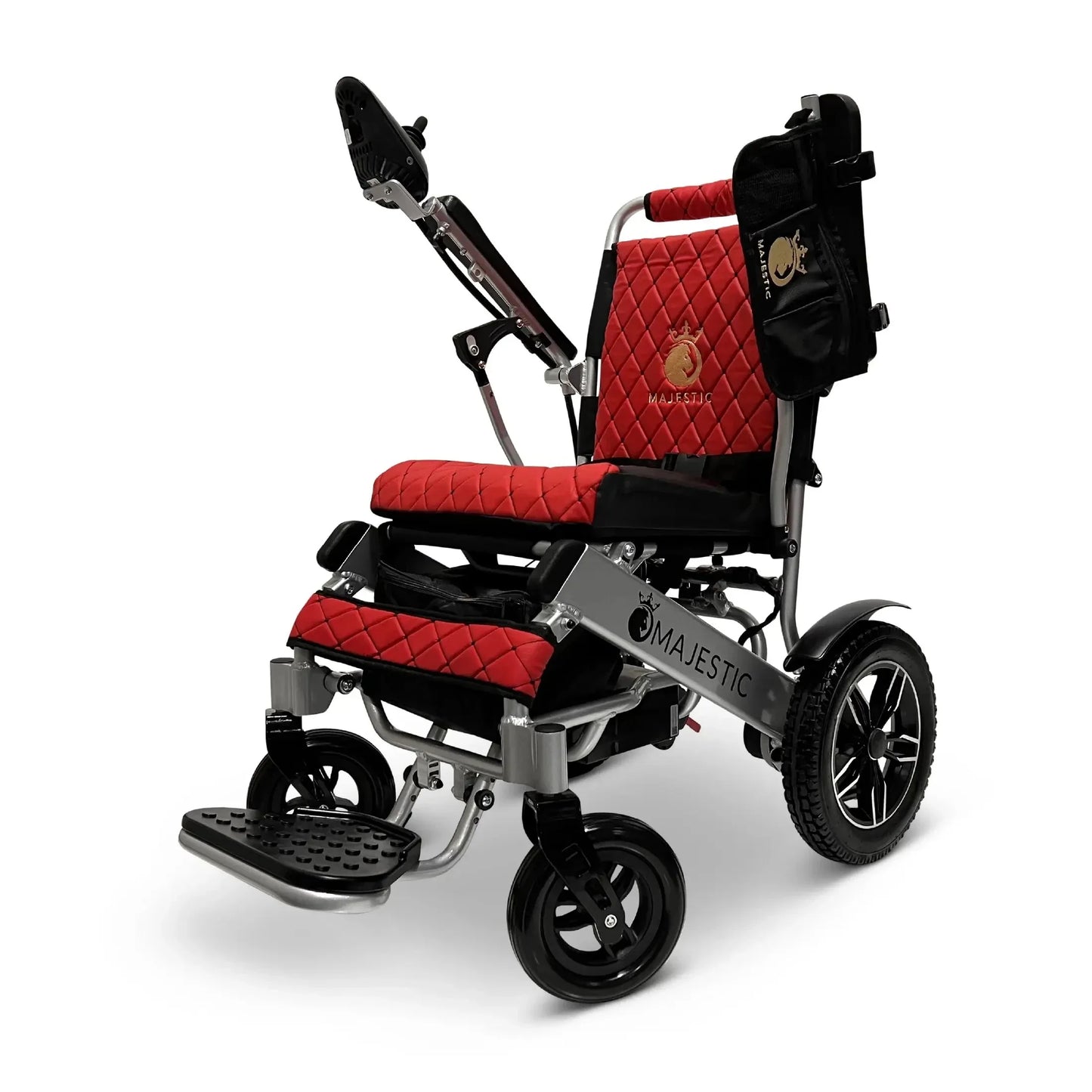 Electric wheelchair ComfyGO Majestic IQ 8000 – red quilted seat and backrest