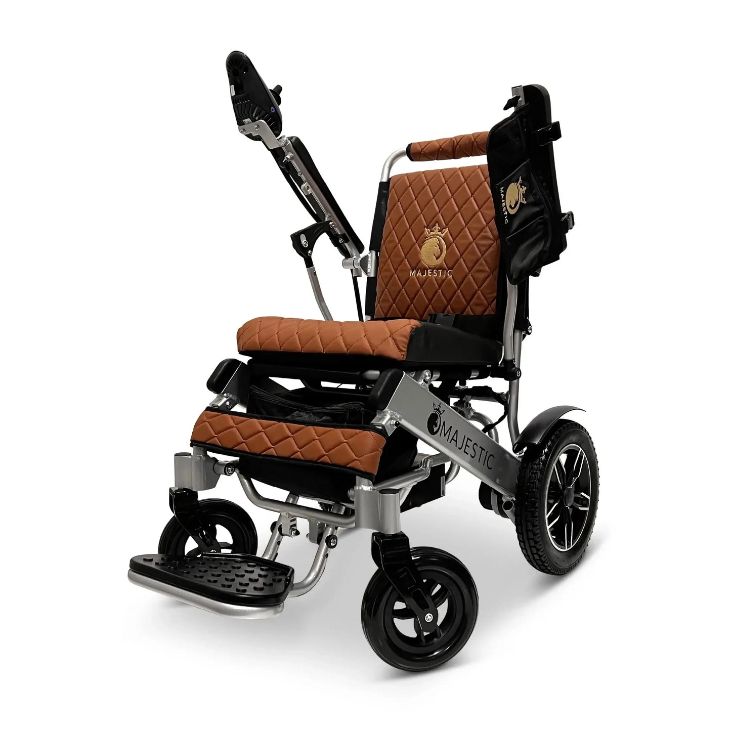 Electric wheelchair ComfyGO Majestic IQ 8000 – brown quilted seat and backrest