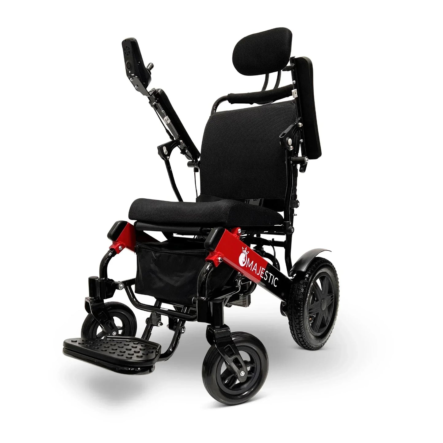 Electric wheelchair ComfyGO Majestic IQ 9000 – front three-quarter view, plain black upholstery
